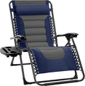 Best Choice Products Oversized Padded Zero Gravity Chair, Folding Outdoor Patio Recliner, XL Anti Gravity Lounger for Backyard w/Headrest, Cup Holder, Side Tray, Polyester Mesh - Navy/Gray by BestChoiceProducts