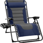 Best Choice Products Oversized Padded Zero Gravity Chair, Folding Outdoor Patio Recliner, XL Anti Gravity Lounger for Backyard w/Headrest, Cup Holder, Side Tray, Polyester Mesh - Navy/Gray by BestChoiceProducts