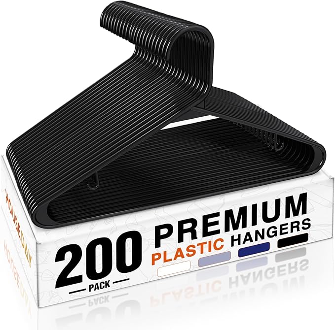 HOUSE DAY 200 Pack Plastic Clothes Hangers, Commercial Bulk Shipment by HOUSEDAY