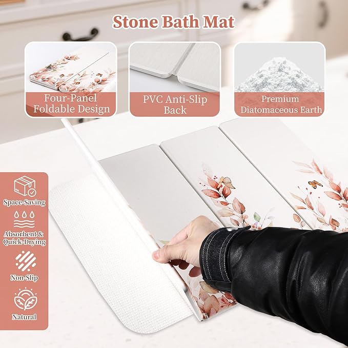 Large Stone Dish Drying Mat for Kitchen Counter, Foldable Diatomaceous Earth - Image 4