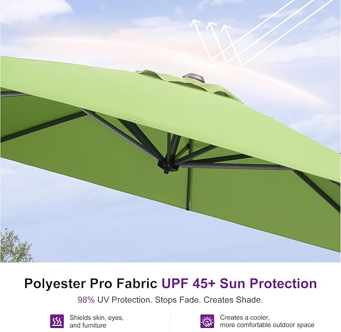 PURPLE LEAF 9 Feet Square Cantilever Umbrella Patio Umbrella with Base Outdoor Umbrella Aluminum Offset with 360-degree Rotation for Garden Deck Pool Patio Apple Green - Image 5