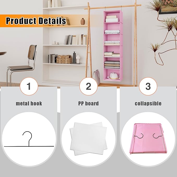 Hanging Closet Organizer, Easy Mount Foldable 6-Shelf Hanging Closet Wardrobe - Image 6