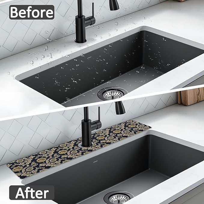 24" X 5.5" Kitchen Sink Splash Guard Faucet Mat Floral Flower Super Absorbent - Image 6