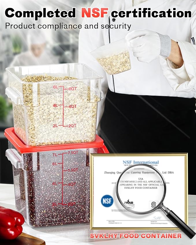 2QT NSF Food Storage Containers: 8 PCS Commercial Clear Square Food Storage - Image 3