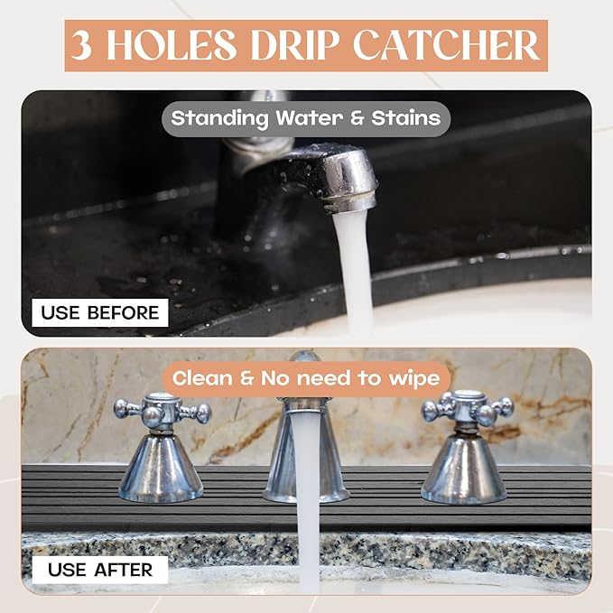 3 Hole Gray Faucet Mat for Kitchen Sink Bathroom 15.94" x 4.92" Kitchen Faucet - Image 4