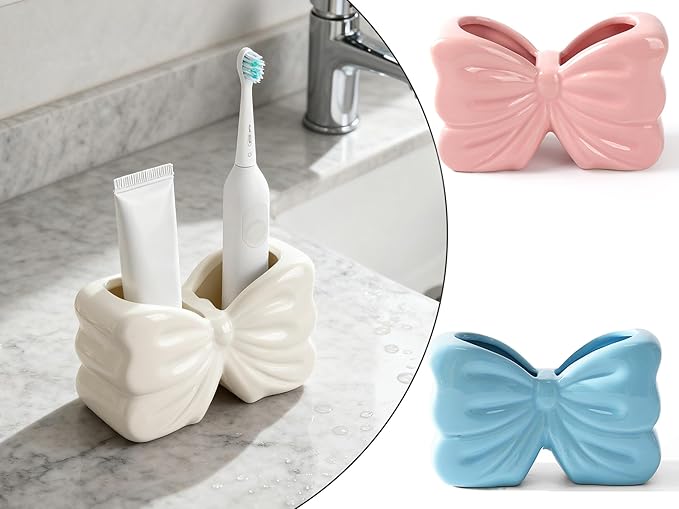 Bow Toothbrush Holder ， 2-Slot Toothbrush and Toothpaste Holder Cute Toothbrush - Image 5