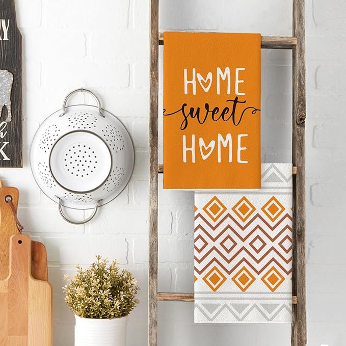 Artoid Mode Orange Stripes Home Sweet Home Boho Kitchen Towels Dish Towels - Image 3