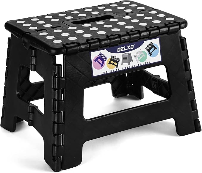 Delxo 9 Inch Folding Step Stool, Black Step Stools for Kids Foldable,Portable Collapsible Step Stool with Handle, Folding Stool for Kitchen Bathroom,Bedroom,Garden by Delxo
