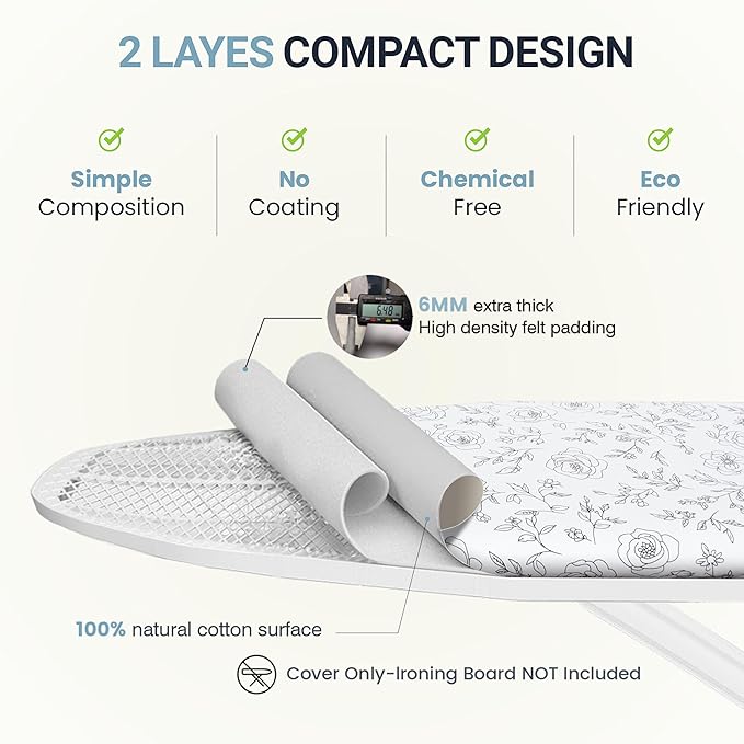 Ironing Board Cover and Pad 15"x54" Extra Thick Natural Cotton, Scorch and - Image 3