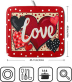 Love Heart Dish Drying Mat 16"x18" Red Dots Microfiber Dish Rack Mat Holiday - Image 2