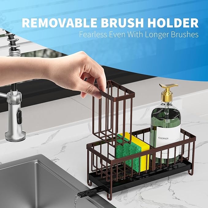Cisily Brown Sponge Holder for Kitchen Sink, Sink Caddy Organizer - Image 4