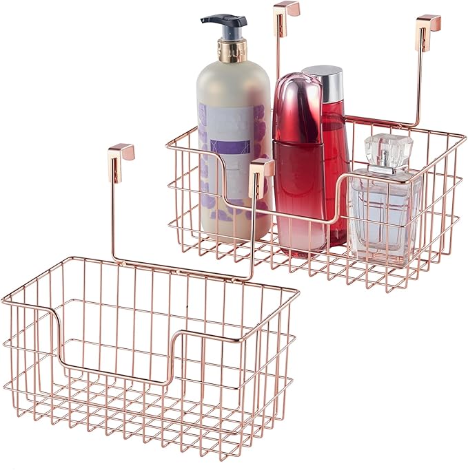 Wire Hanging Storage Basket 2 Packs, Wall Mounted Kitchen Bathroom Storage by JUNCHUCHERRY