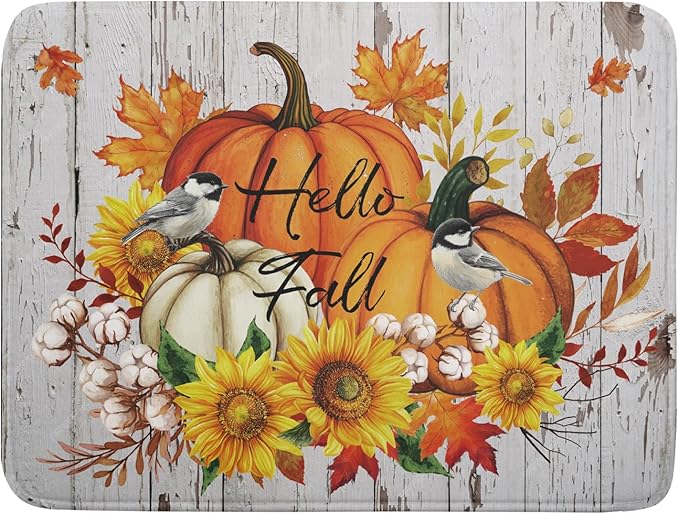 Hello Fall Dish Drying Mat for Kitchen Counter 18x24 Inch Orange Pumpkin by Giwawa