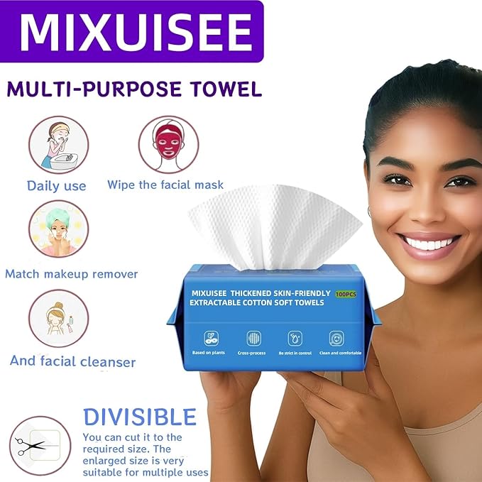 Disposable face towel, MIXUISEE thick and soft face towels, 100% cotton face - Image 2