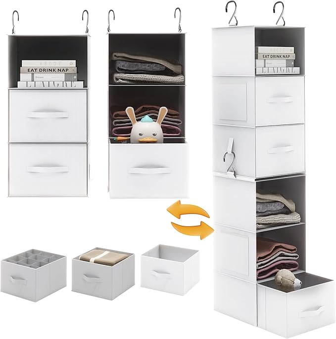 Twira 6-Shelf Hanging Closet Organizer, 2 Separable 3-Shelf Hanging Shelves by TWIRA