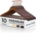 Smartor Wooden Hangers 10 Pack, Solid Wood Coat Hanger by Smartor