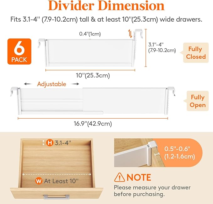 Lifewit 3.1" High 6 Pack Hanging Kitchen Drawer Dividers, 26-42cm/10-17 - Image 3