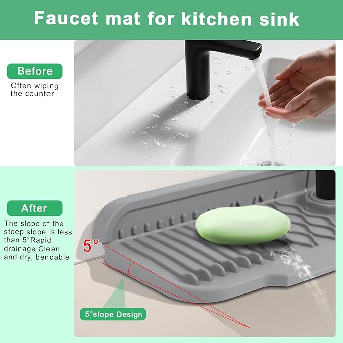 17 Inch Faucet Mat For Kitchen Sink Splash Guard Behind Faucet, ，5°Slope Fast - Image 4