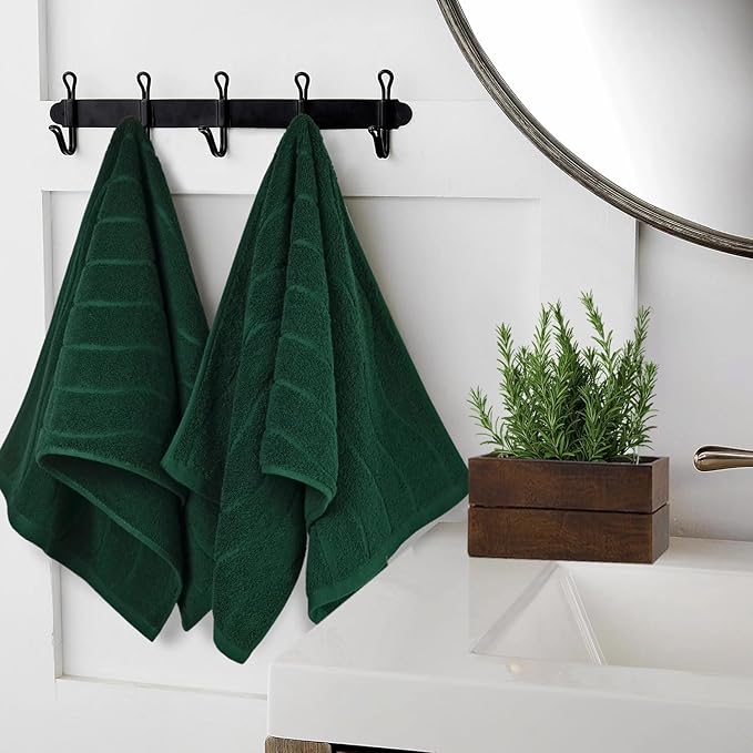 Jacquotha 2-Piece Hand Towels Set in Forest Green, Wavy Striped Jacquard Towels - Image 4