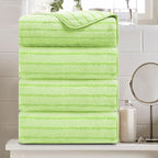 4 Pcs Grass Green Cabana Stripe Large Bath Towels 35"x70" Oversized Bath Sheet by Oliven