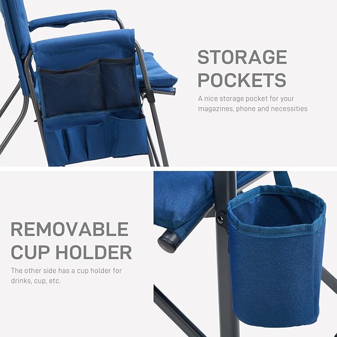 EVER ADVANCED Lightweight Folding Rocking Camping Chair, Padded Portable Rocker Chair for Patio, Lawn and Outdoors, Heavy Duty Hard Armchair for Adults, Blue - Image 8