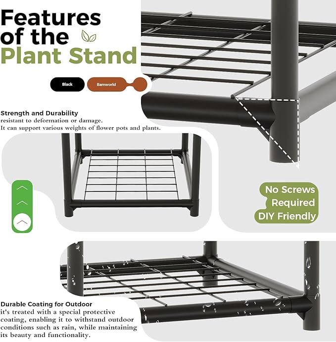 Bamworld Black Plant Stand Outdoor Metal Plant Shelf for Multiple Plants 3 Tiers Ladder Plant Holder Waterproof for Garden Living Room Patio Morden Home Decor Gardening Gifts - Image 3