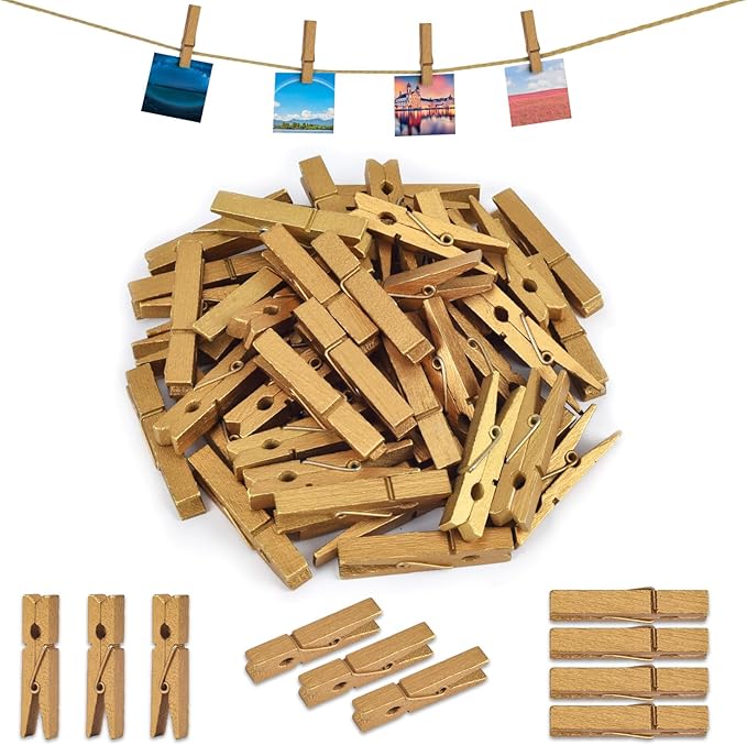 50PCS Gold Wooden ClothesPins by iKammo