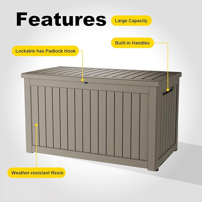 ROJIK Outdoor Storage Housing Deck Box - Waterproof Patio Furniture, Garden Tools, Cushions, Pool Accessories Storage Bench with Lockable Lid and Side Handles (Grey 238 Gal) - Image 6