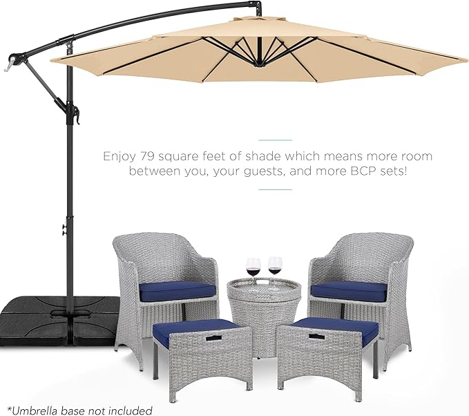 Best Choice Products 10ft Offset Cantilever Hanging Market Patio Umbrella, 8 Sturdy Ribs, Easy Adjustment - Sand - Image 2
