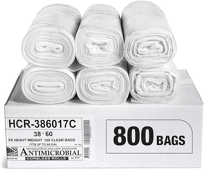 Aluf Plastics High Density Trash Bags, 60 Gallon, 17 Micron, by AlufPlastics