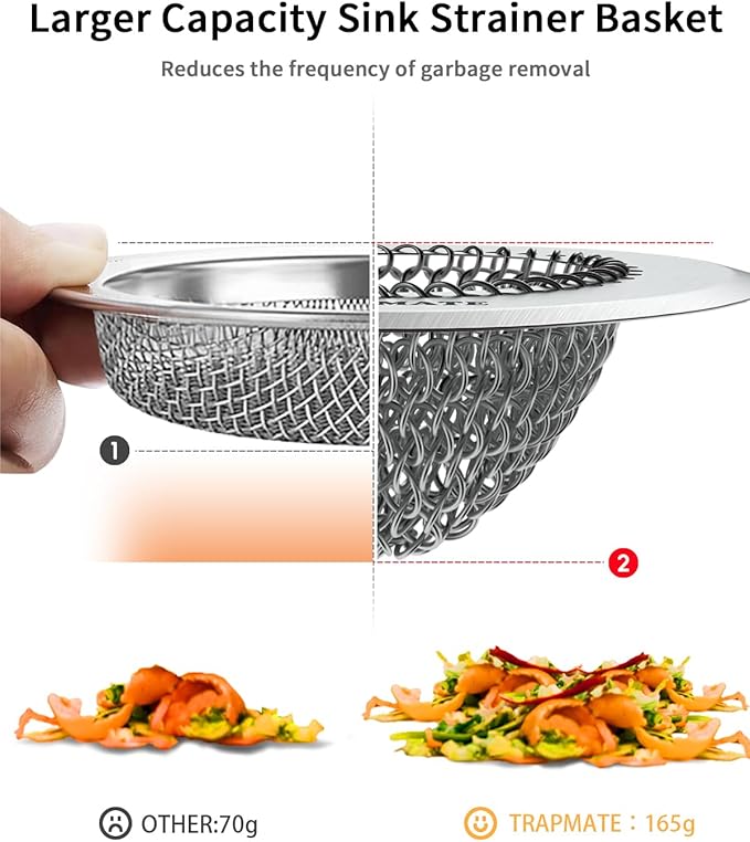 TRAPMATE Kitchen Sink Drain Strainer, Reversible Chain Mesh Sink Strainer - Image 5