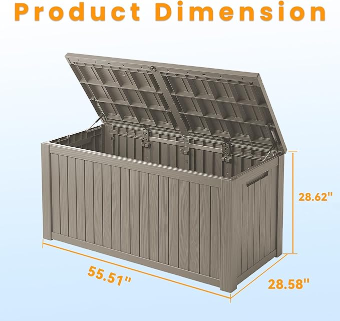 200 Gallon Resin Deck Box, Lockable Patio Outdoor Storage Box for Furniture, Garden Tools and Tools Storage, Waterproof Outside Storage Boxes - Grey - Image 3