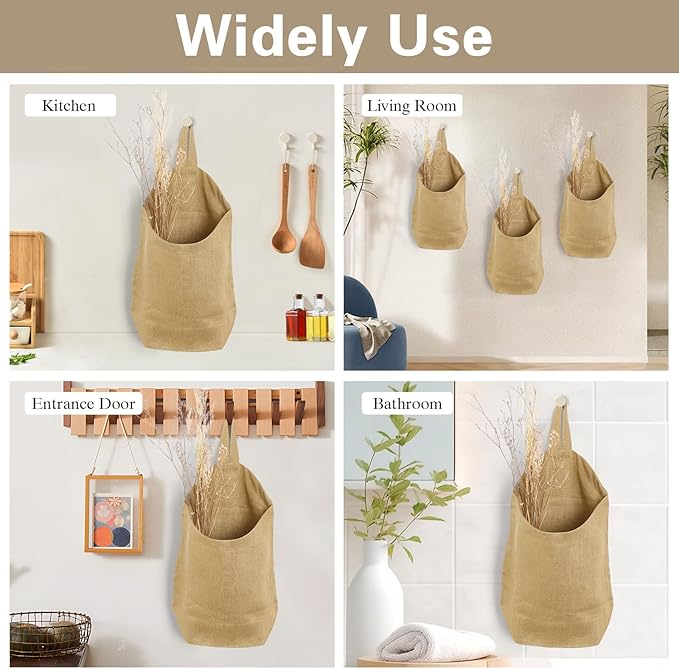 100% Linen Hanging Storage Bags Baskets 2 Pcs, Small Wall Storage Bag - Image 5