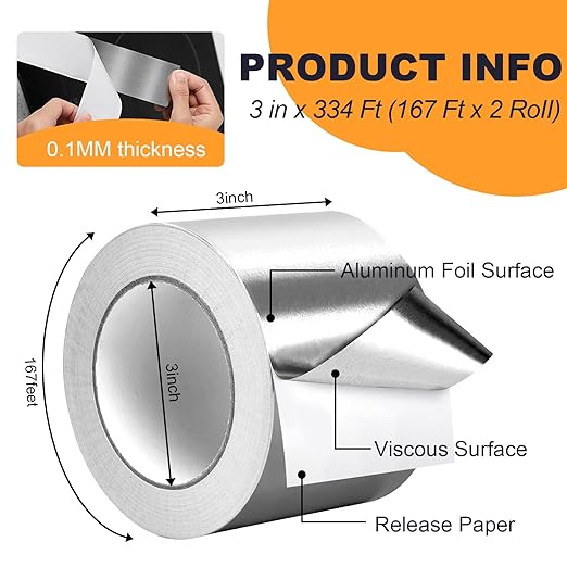 DGSL Aluminum Foil Tape, 3in x334ft-2 Pack Silver Metal High Temperature Heavy - Image 2