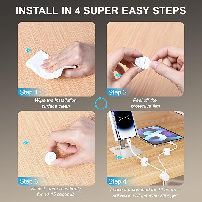 6pcs Magnetic Cable Clips, 360° Swiveling Adhesive Cable Organizer - Image 3