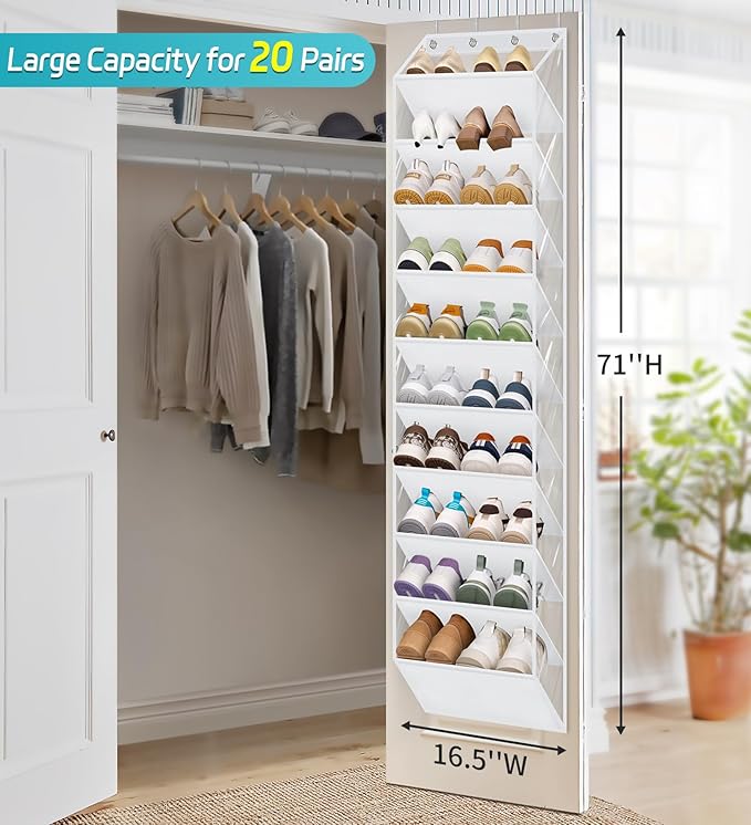 AOODA 10 Tier Clear Over the Door Shoe Organizer Storage, Deep Pockets Large - Image 2