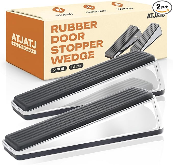 2 Packs Door Stoppers for Bottom, Rubber Wedge, Heavy Duty Doorstop for Inside by AllThatJazz