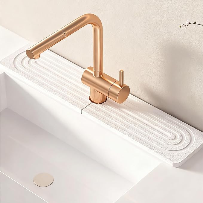 Stone Faucet Mat for Kitchen Sink, Diatomite Drying Stone Mat & Sink Protectors by Henmifyer