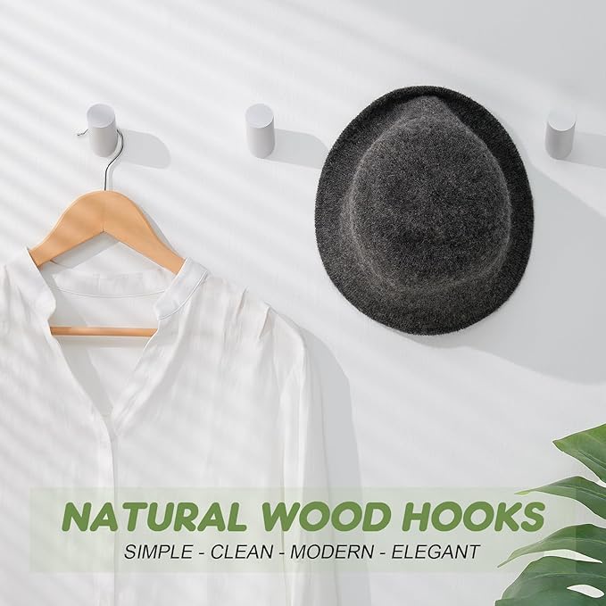 Wood Wall Hooks, 4 Pack Coat Hooks Wall Mounted, Rustic Wooden Heavy Duty Robe - Image 3