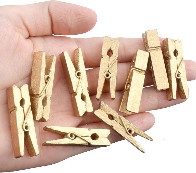 Jdesun 50 Pieces Photo Clips, Mini Gold Wooden Picture Paper Clip Clothespins - Image 6