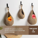 Hanging Fruit Basket Set of 3, Boho Wall Hanging Storage Jute Basket - Image 6