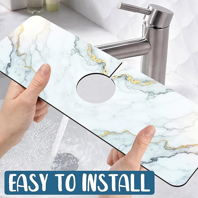 Marble Pattern Kitchen Sink Splash Guard Faucet Mat Gray Gold Marble Super - Image 5