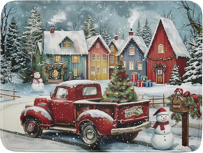Christmas Dish Drying Mat for Kitchen Counter 24x18 Inch Xmas Red Truck Drying by Trongr