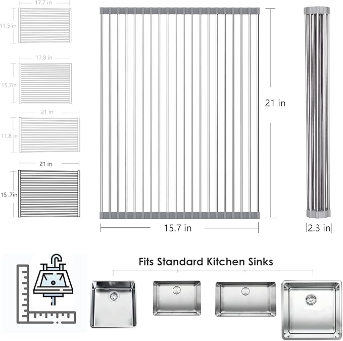 Tomorotec Roll Up Dish Drying Rack Over The Sink Grey Large Dish Drying Rack - Image 8