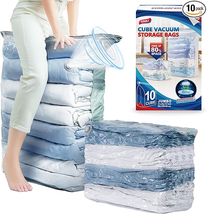 TAILI 10 Pack Vacuum Storage Bags, Jumbo Cube Space Saver Bags, Extra Large by TAILI