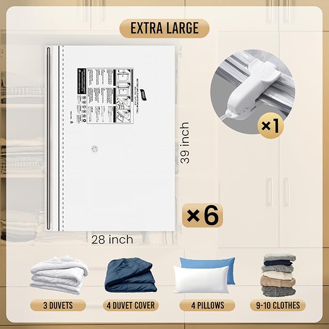 TAILI 6 Pack Vacuum Storage Bags, LONG SIDE ZIP, Vacuum Seal Bags - Image 3