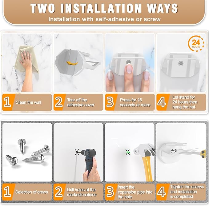 36 Pack Adhesive Hat Hooks for Wall, Super Strong Hat Rack for Baseball Caps - Image 6