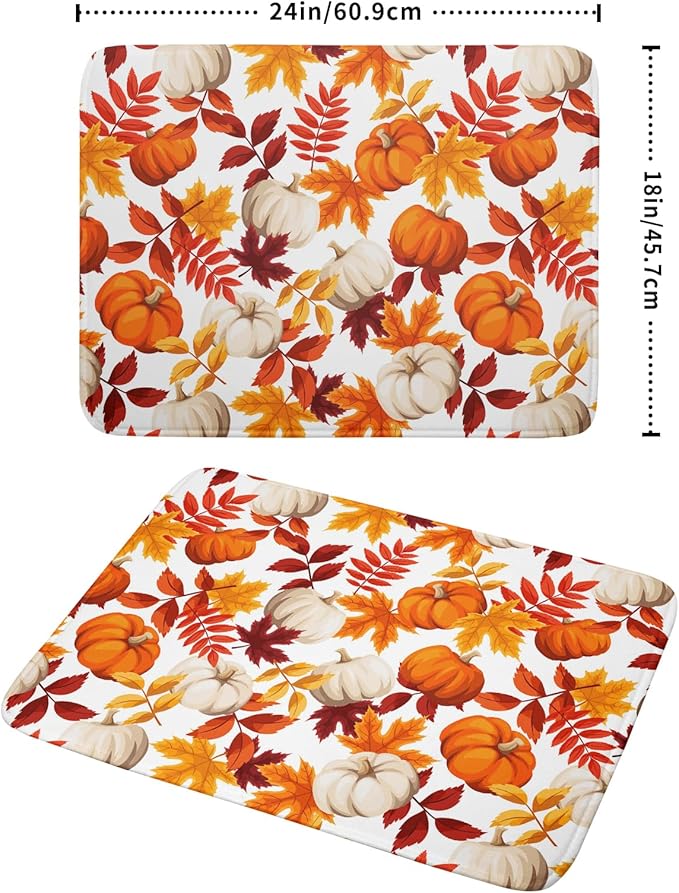 Fall Dish Drying Mat for Kitchen Counter Watercolor Pumpkins Autumn Leaves - Image 2