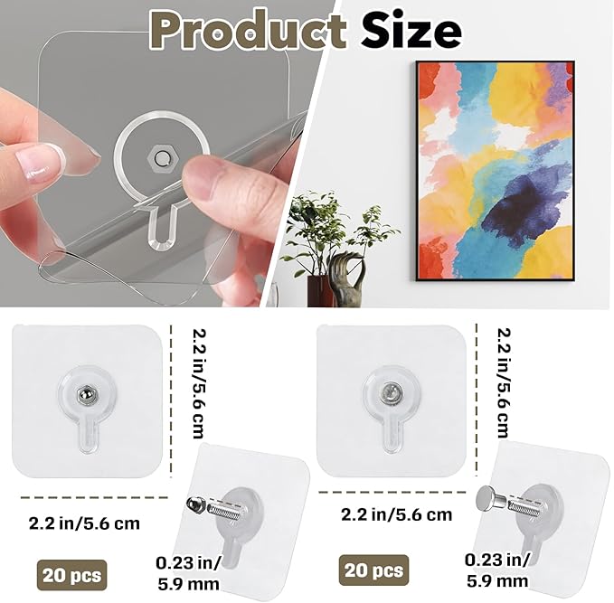 40 PCs Wall Hangers Without Nails, 2 Types Adhesive Hooks - Image 3