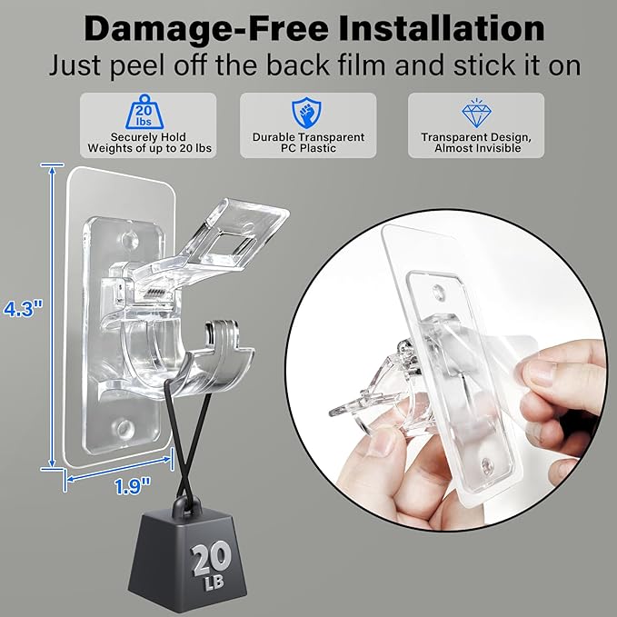 Antimbee 12-Pack No Drill Needed Curtain Rod Brackets, Self Adhesive Rod Holders - Image 5